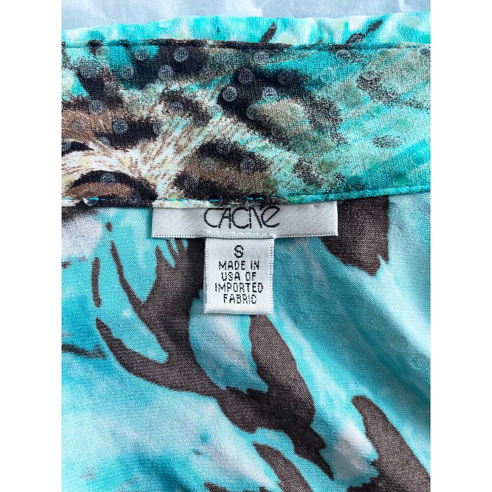 Cache Vintage Rhinestone Embellished Animal Print Snap-Front Top Sz S - Picture 2 of 13